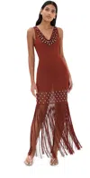 Rabanne Embellished Fringe Scoop Sheer Sleeveless Dress In Cherry