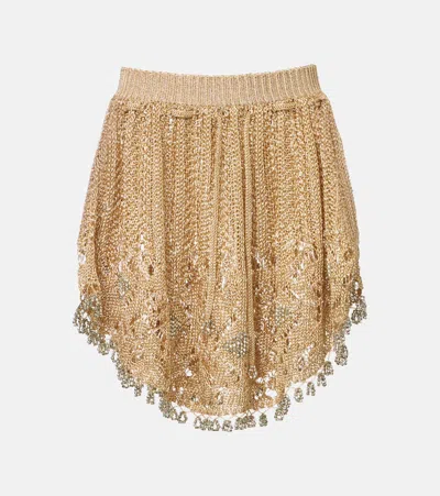 Rabanne Crochet Embellished Lamé Miniskirt In Gold
