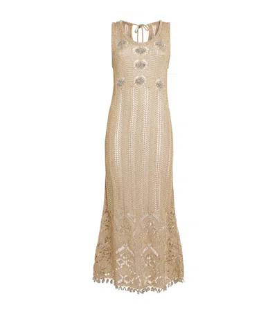 Rabanne Crochet Embroidered Maxi Dress In Brown