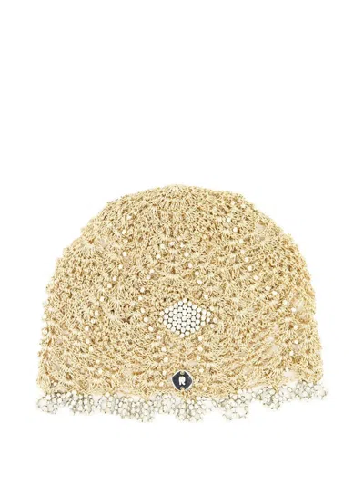 Rabanne Crochet-knit Beaded Hat In Gold