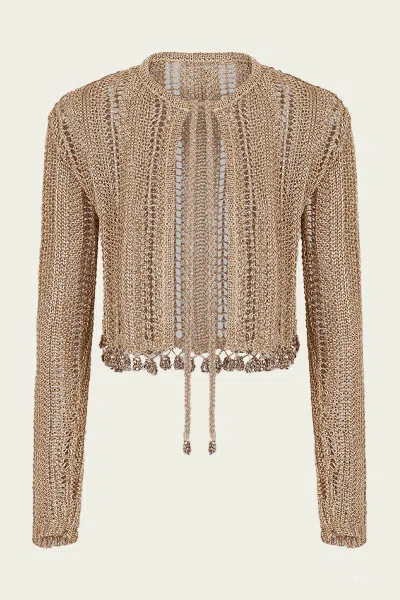RABANNE CROCHET-KNIT CARDIGAN IN LIGHT GOLD