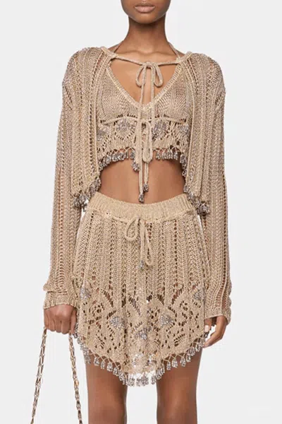 Rabanne Crochet Knit Cardigan In Light Gold In Brown