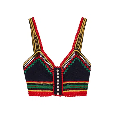 Rabanne Crochet-knit Cropped Cotton Top In Multicoloured