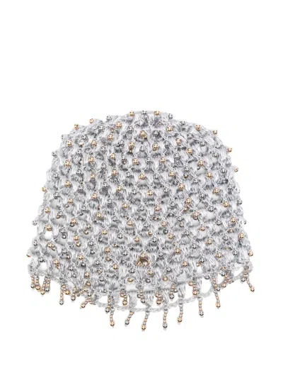Rabanne Embellished Metallic Crocheted Hat In M Silver Gold