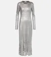 Rabanne Womens Round-neck Metallic-weave Knitted Maxi Dress Silver In Silver