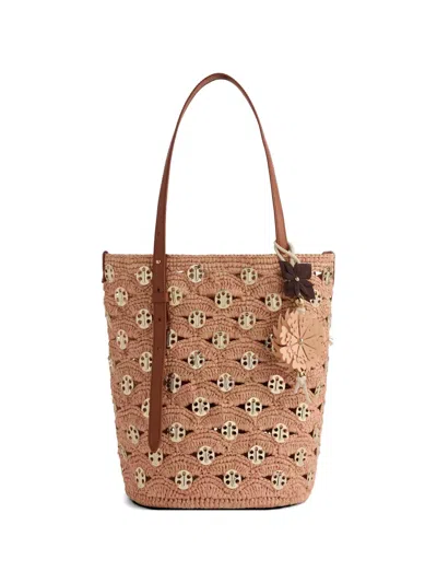 Rabanne Raffia Disc North South Bucket Bag In Neutral