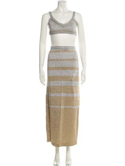 Pre-owned Rabanne Crochet Striped Skirt In Metallic/silver