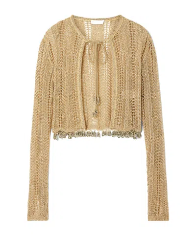 Rabanne Crochet-knit Cardigan In Brown