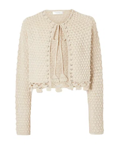 Rabanne Crochet-knit Long-sleeved Cardigan In Neutral
