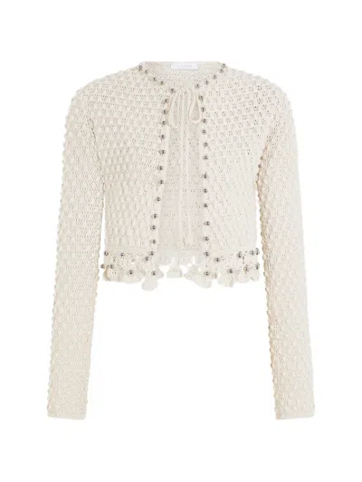 Rabanne Crochet-knit Long-sleeved Cardigan In White