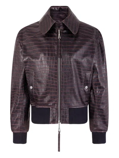 Rabanne Crocodile Effect Leather Bomber Jacket In Purple