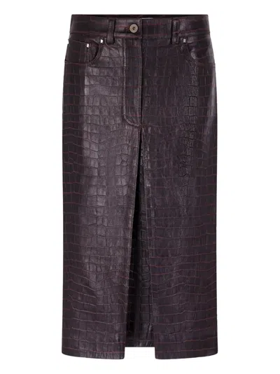 Rabanne Crocodile-effect Leather Skirt In Brown