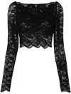 Rabanne Fitted Cropped Lace Top With Long Sleeves In Black