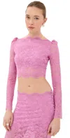 Rabanne Short Stretch Lace Top In Pink