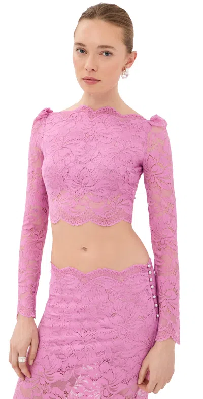 RABANNE CROP TOP IN LACE CAMELIA PINK