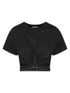Rabanne Cropped Black Jersey T-shirt With Piercing Detail In Black