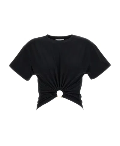 Rabanne Cropped Black Top With Metal Piercing Detail