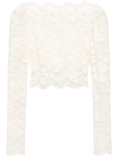 Rabanne Cropped-bluse Aus Spitze In Nude & Neutrals