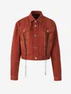 Rabanne Cotton Denim Jacket W/ Laces In Orange