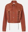 Rabanne Cotton Denim Jacket W/ Laces In Brown