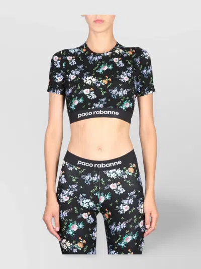 Rabanne Cropped Floral Print Stretch Top In Multicolour