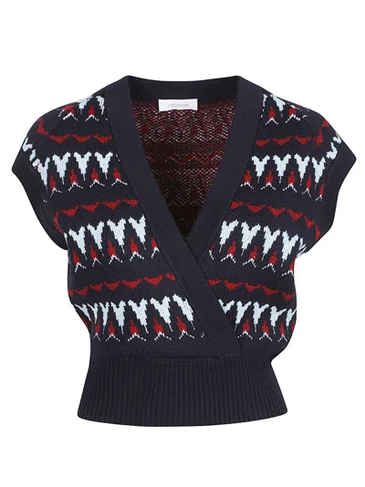Rabanne Cropped Geometric Virgin Wool-blend Cardigan In Blue