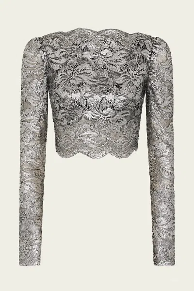 Rabanne Cropped Lace Top In Black Silver In Gray