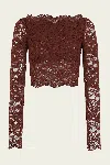Rabanne Floral Lace Long Sleeve Cropped Top In Brown