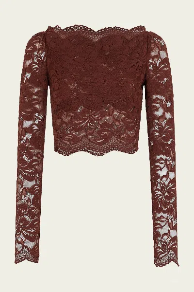 RABANNE CROPPED LACE TOP IN CINNAMON BROWN