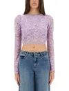 Rabanne Lavender Lace-effect Top With Boat Neckline