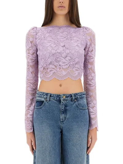 RABANNE CROPPED LACE TOP WITH SHEER FLORAL DETAIL