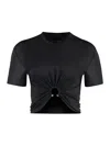 Rabanne Womens Black Ring-embellished Cropped Cotton-jersey T-shirt In Black