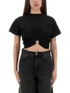 Rabanne Piercing Cropped T-shirt In Black Cotton In Black