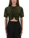 Rabanne Cut-out Knot Detail Round Neck Top In Green