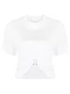 Rabanne White Crewneck Top With Short Sleeves And Ruched Cut-out On The Front In Cotton Woman In White