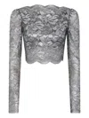 Rabanne Long Sleeve Metallic Lace Top In Gray