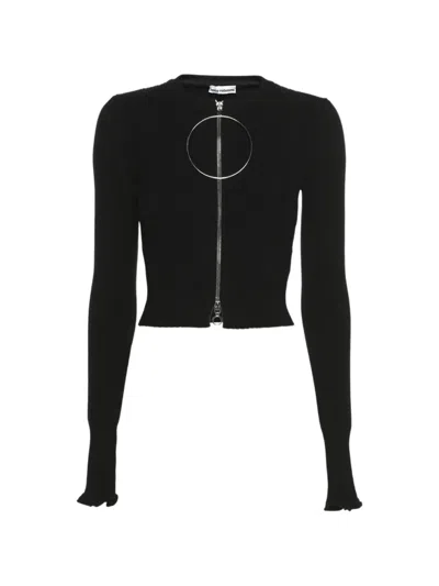 Pre-owned Rabanne Cropped Zip-up Cardigan In Black