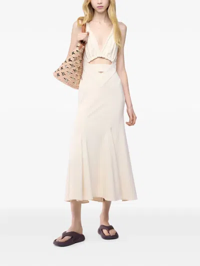 Rabanne Crossed Straps Midi Cut-out Dress In Neutral