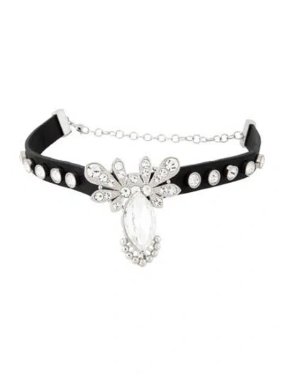 Pre-owned Rabanne Crystal & Leather Choker Necklace, 17.25" In Black/clear