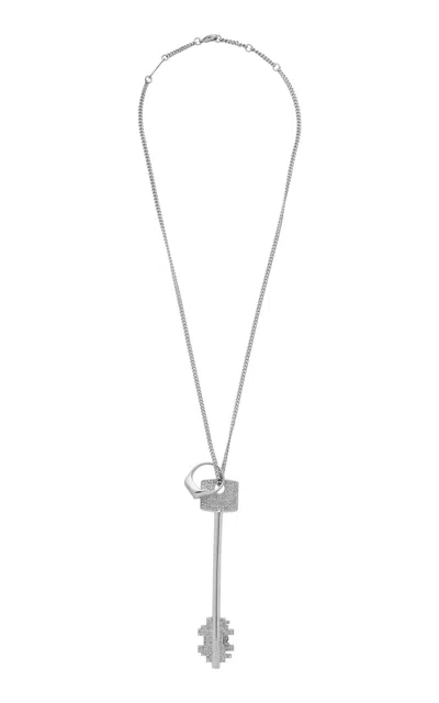 Rabanne Crystal-detail Brass Pendant Necklace In Silver