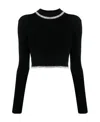 Rabanne Long Sleeve Crystal Embellished Pullover Sweater In Black