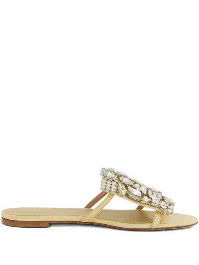 Rabanne Crystal-embellished Flat Sandals In Yellow