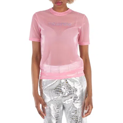 Rabanne Crystal Embellished Logo T-shirt, Size X-small In Pink