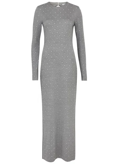 Rabanne Crystal-embellished Metallic-knit Maxi Dress In Silver