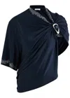 Rabanne Crystal-embellished Satin-jersey Top In Navy