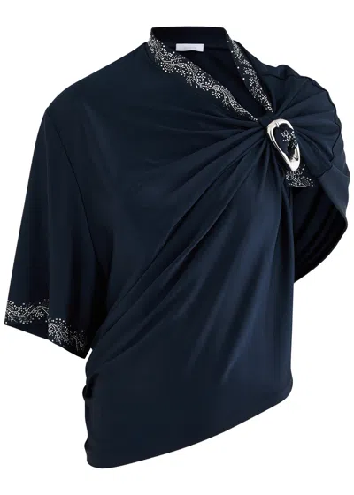 Rabanne Crystal-embellished Satin-jersey Top In Navy