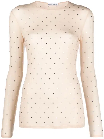 Rabanne Crystal-embellished Semi-sheer Top In Neutral