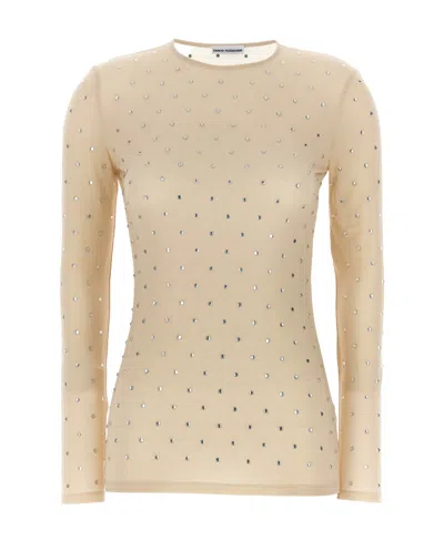 Rabanne Crystal-embellished Semi-sheer Top In Nude