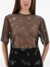 Rabanne Transparent Top With Delicate Floral Applications In Black