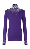 Rabanne Crystal-embellished Stretch-jersey Turtleneck Top In Purple